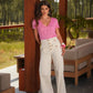 Pantaloni in twill a vita alta con bottoni