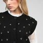 Cardigan smanicato Nolwen nero con ricamo di perle