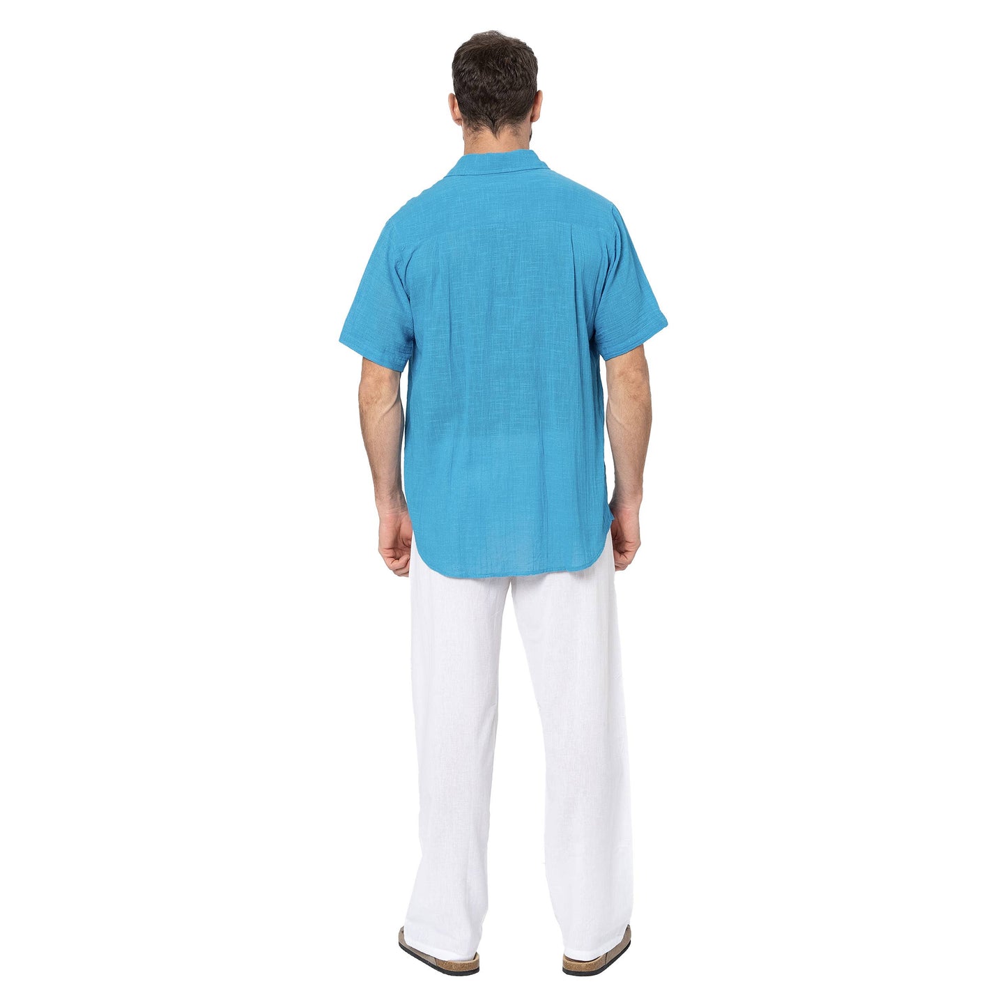 Camicia estiva uomo in cotone a maniche corte blu