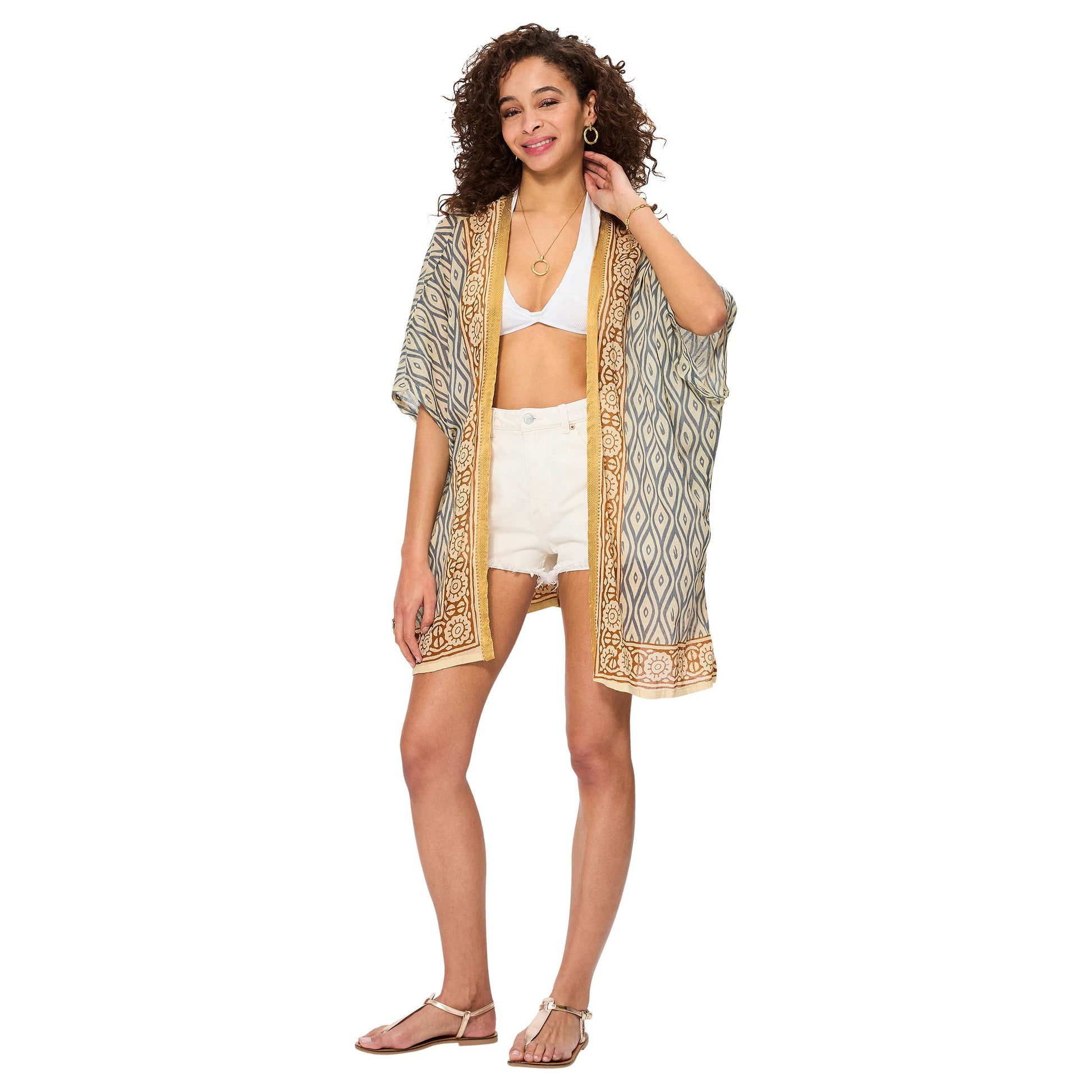 Kimono estivo boho a mezza lunghezza in cotone