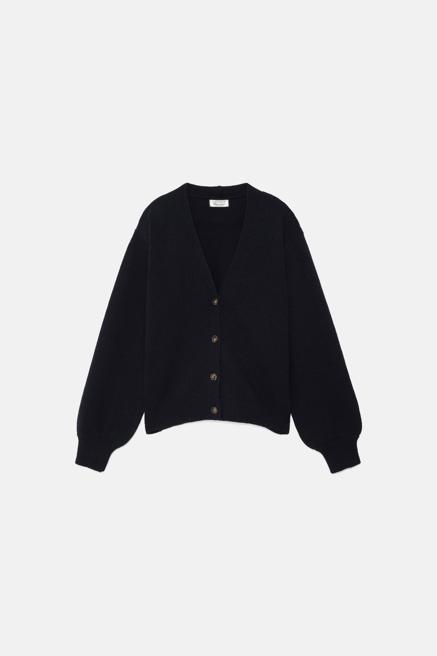 Cardigan in maglia rasata con maniche a palloncino