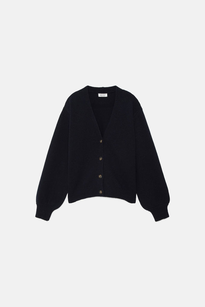 Cardigan in maglia rasata con maniche a palloncino