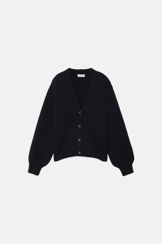 Cardigan in maglia rasata con maniche a palloncino