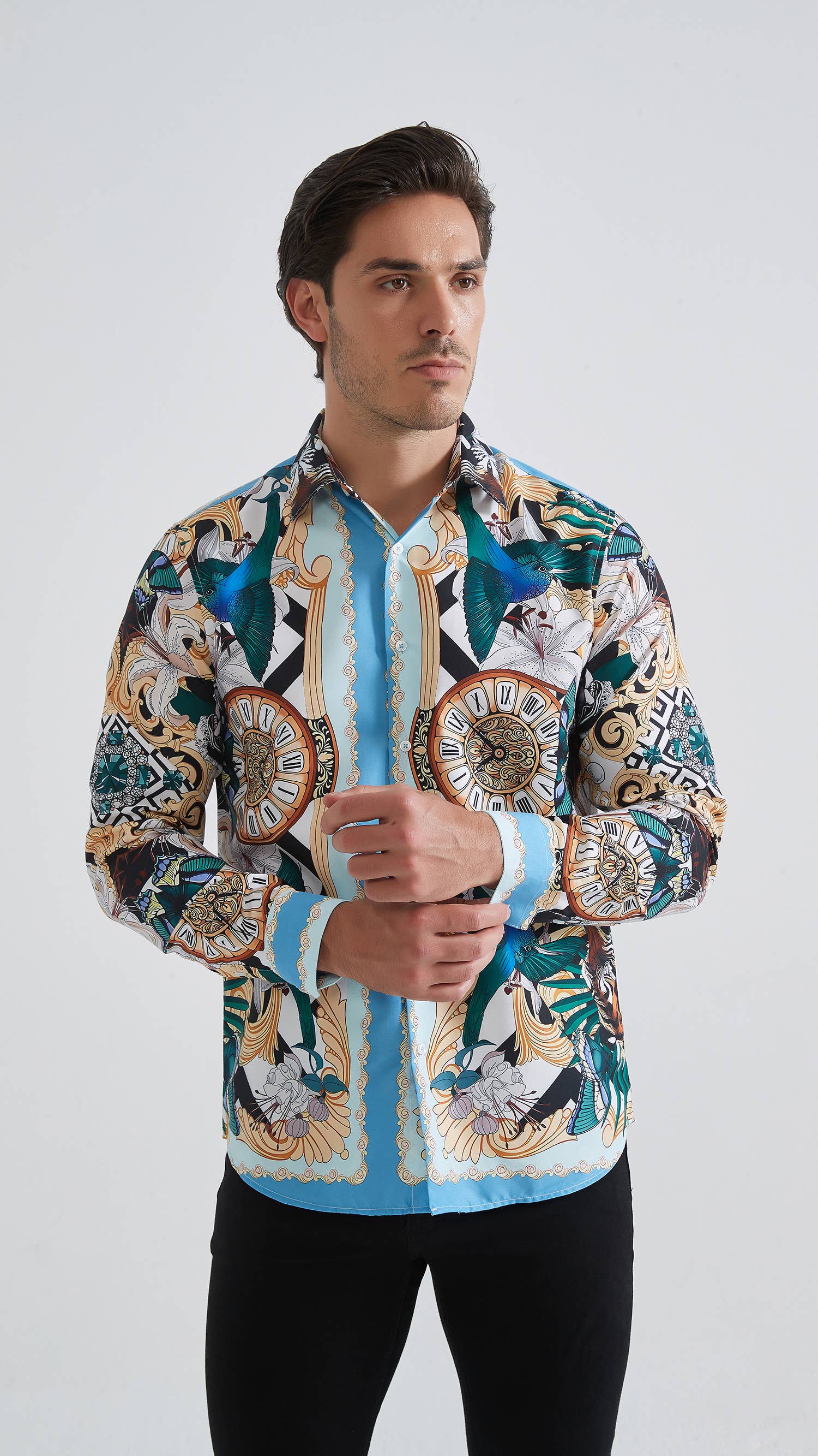 Camicia uomo comfort fit con stampa barocca multicolor