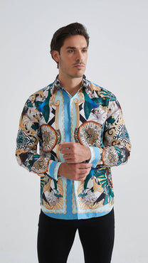 Camicia uomo comfort fit con stampa barocca multicolor