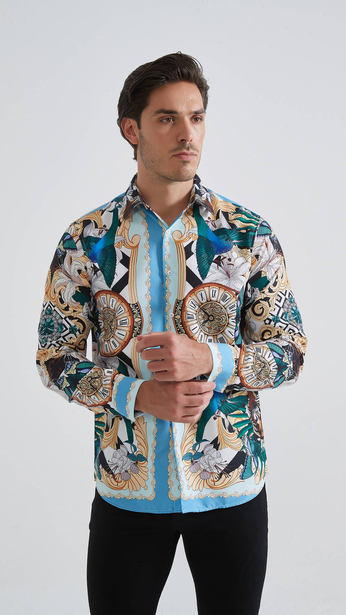 Camicia uomo comfort fit con stampa barocca multicolor