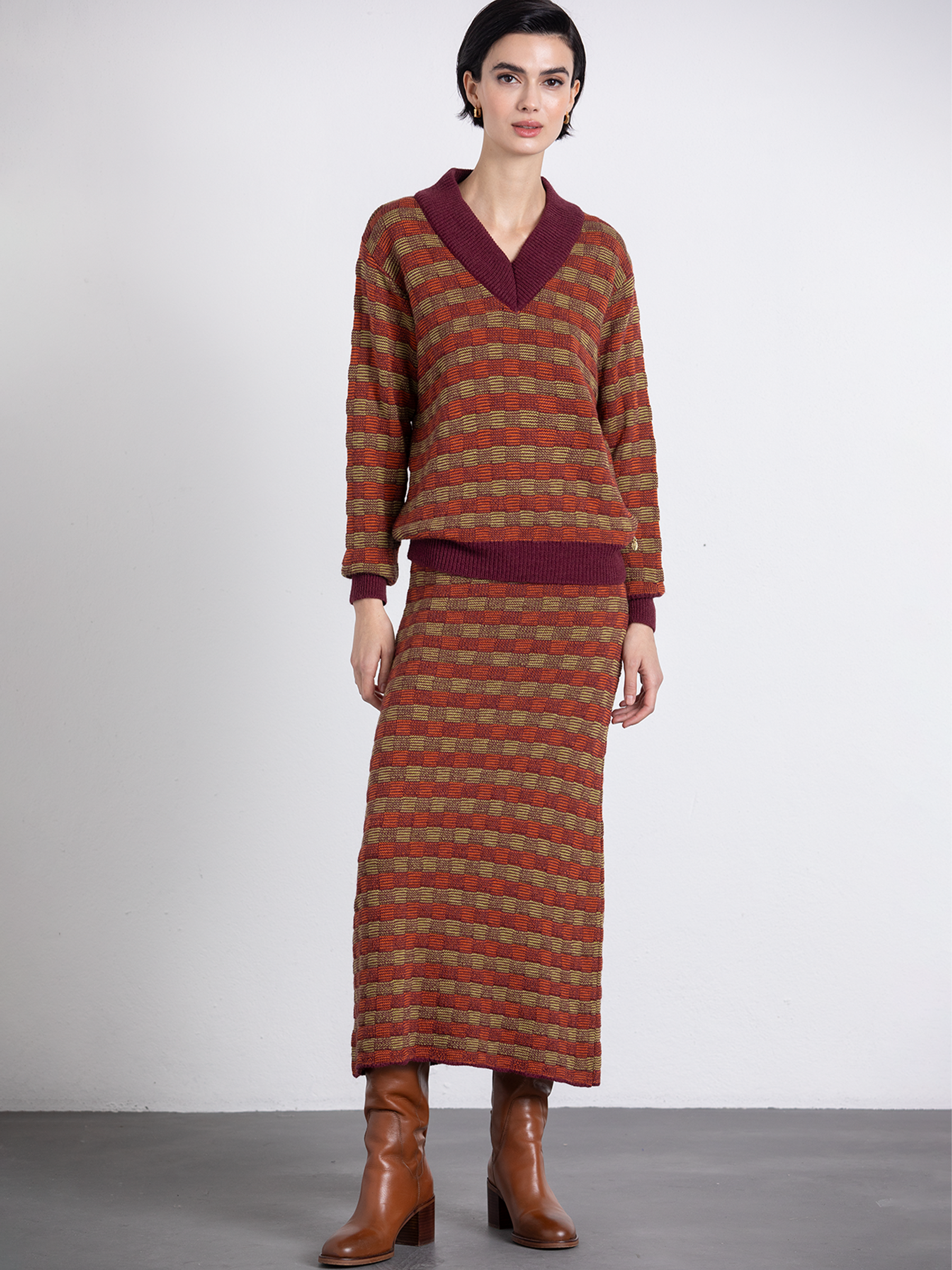 Set gonna in maglia jacquard multicolor