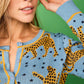 Cardigan blu con stampa leopardata