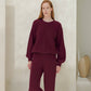 Maglione girocollo a costine in misto cashmere con maniche a palloncino
