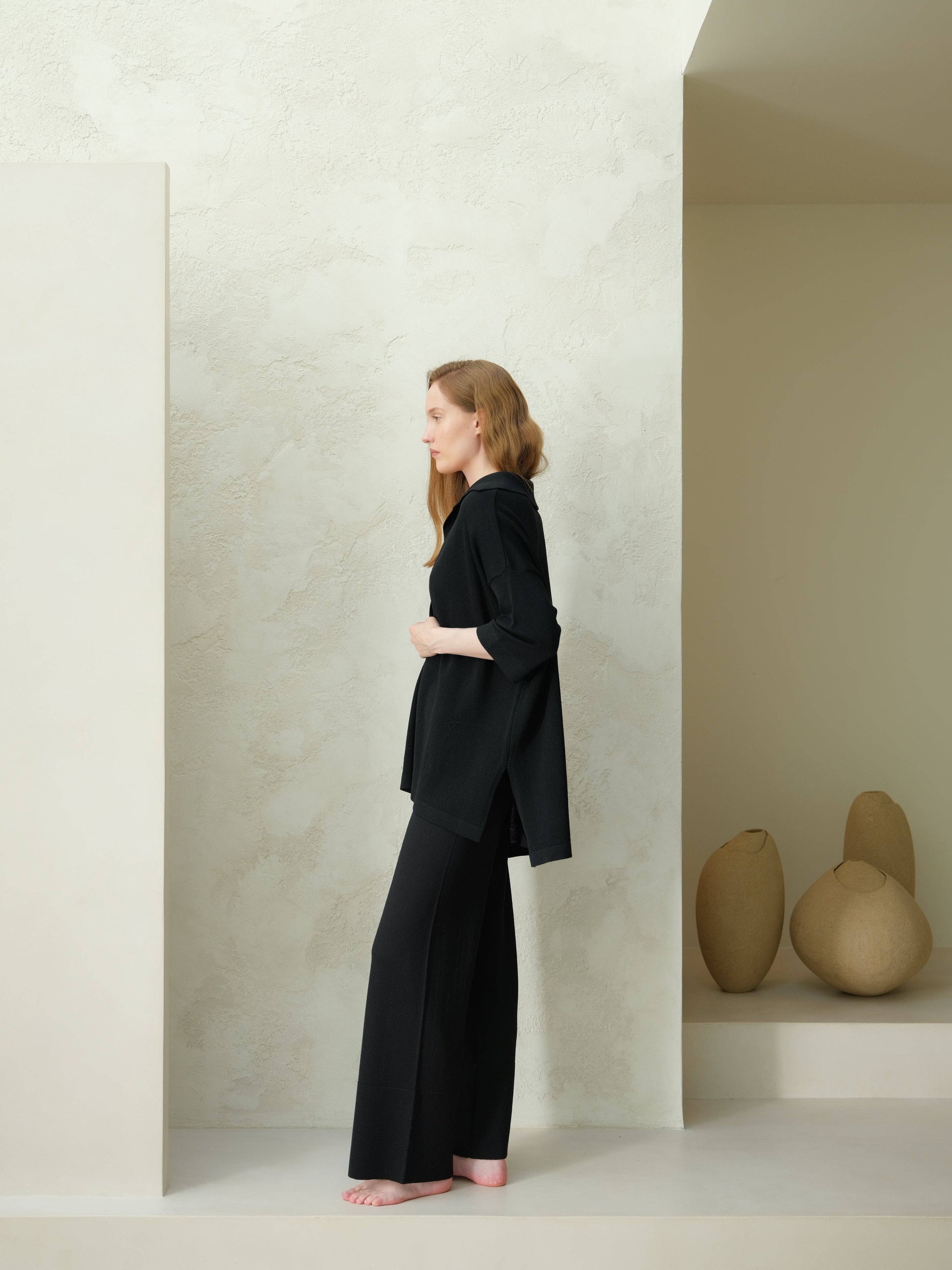 Pantaloni a gamba larga in lana merino extrafine