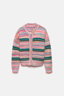 Cardigan in maglia a righe multicolor
