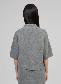 Maglione Norea grigio con colletto polo e bottoni gioiello