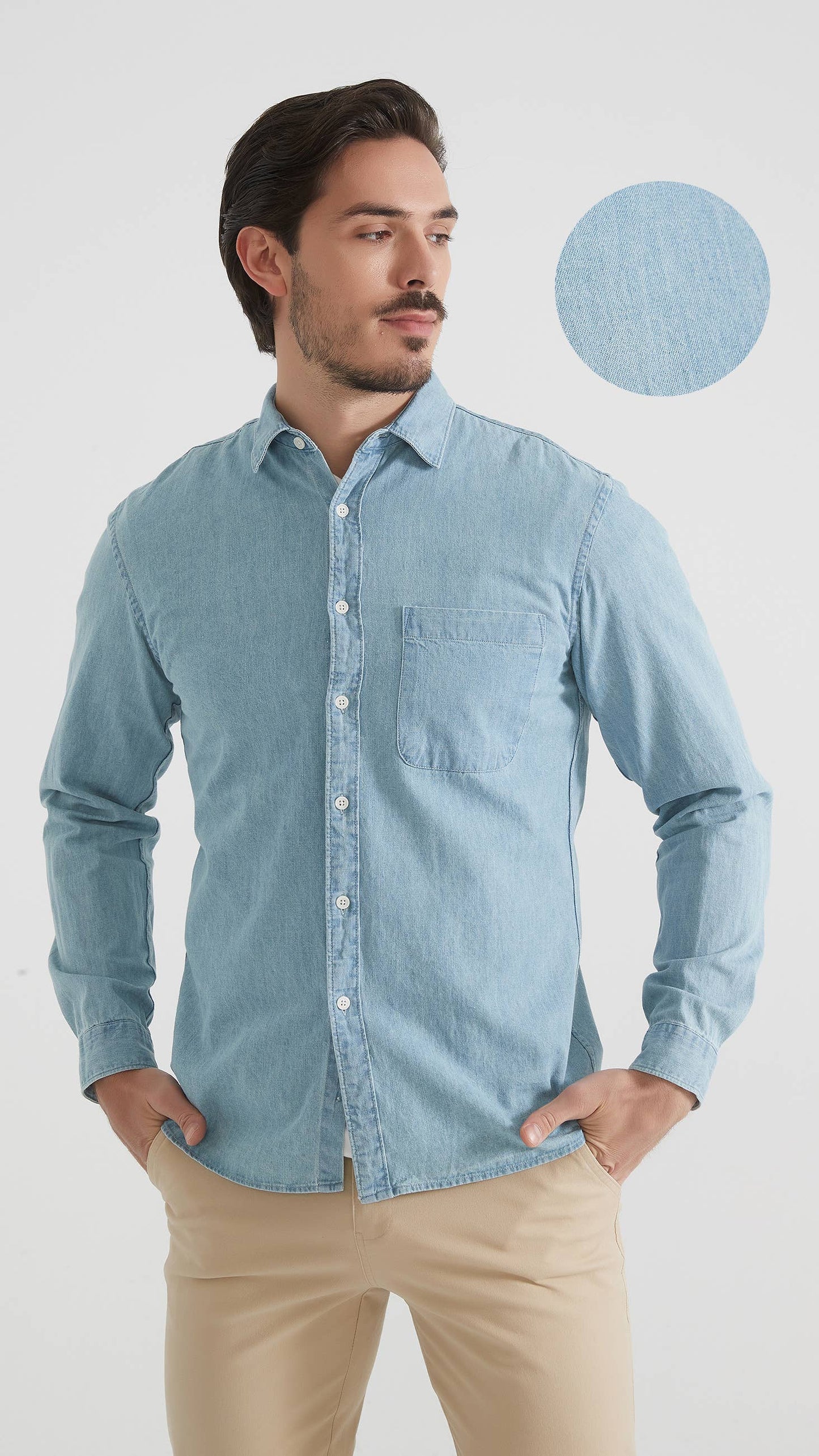 Camicia dritta in denim azzurro cielo