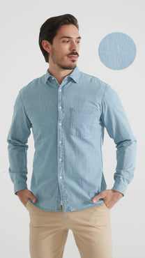 Camicia dritta in denim azzurro cielo