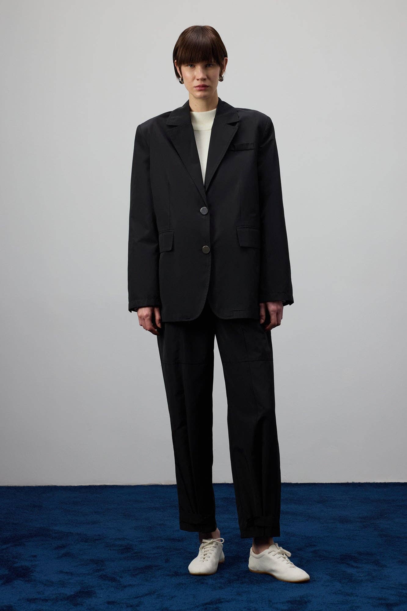 Blazer oversize in tessuto paracadute nero