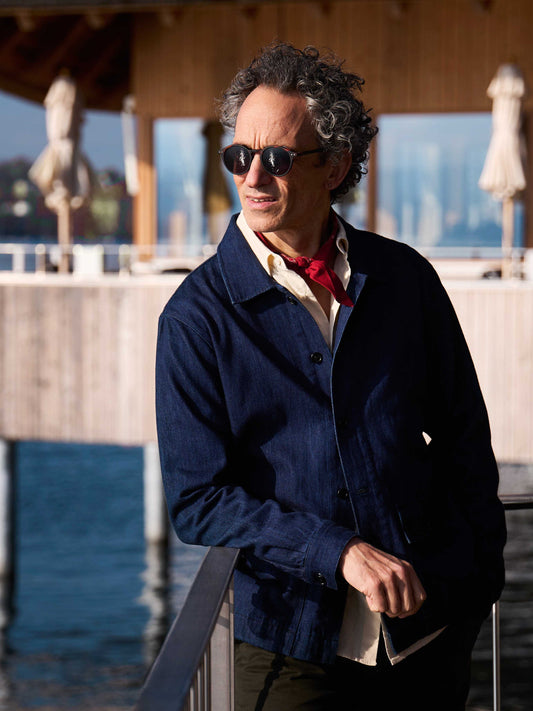 Overshirt in denim azzurro da uomo in cotone biologico