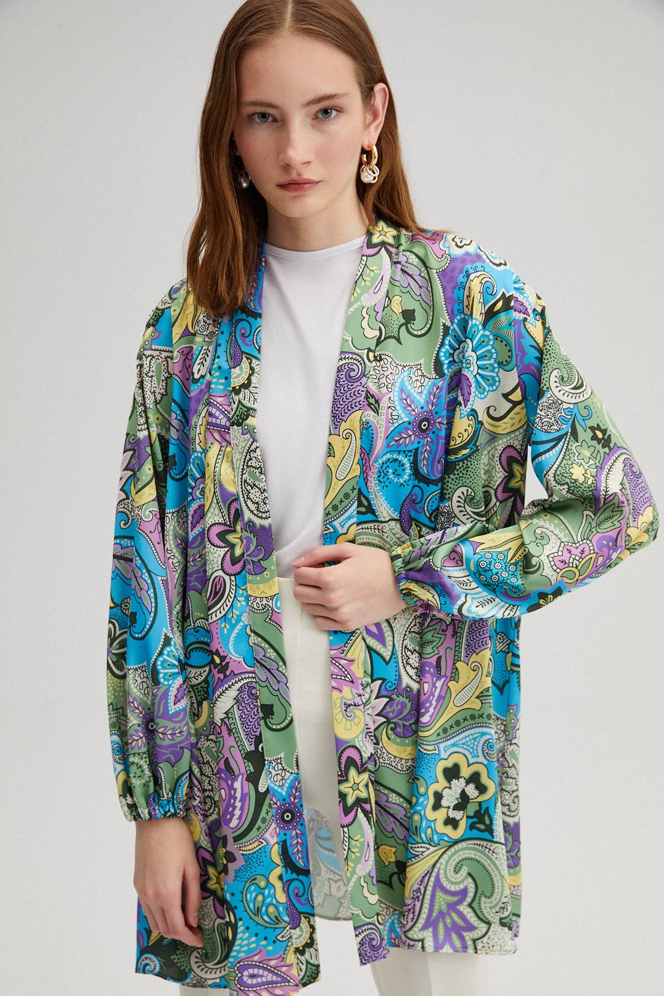Kimono con cintura fantasia multicolor
