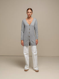 Cardigan lungo in maglia da donna con scollo a V