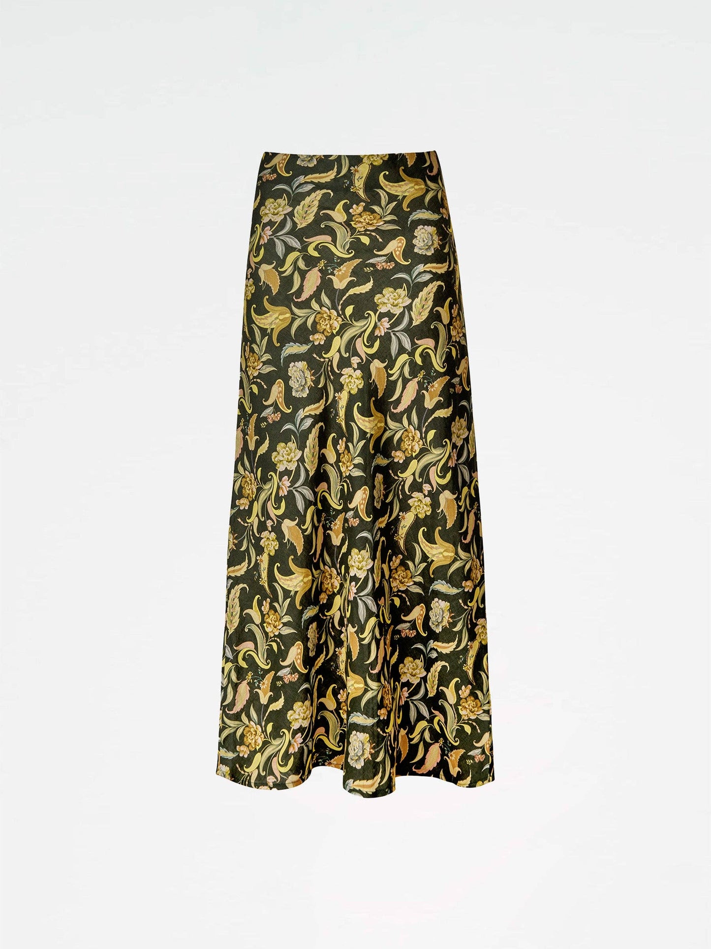 Gonna lunga floreale verde Enigma in lino