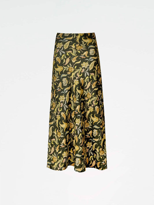 Gonna lunga floreale verde Enigma in lino