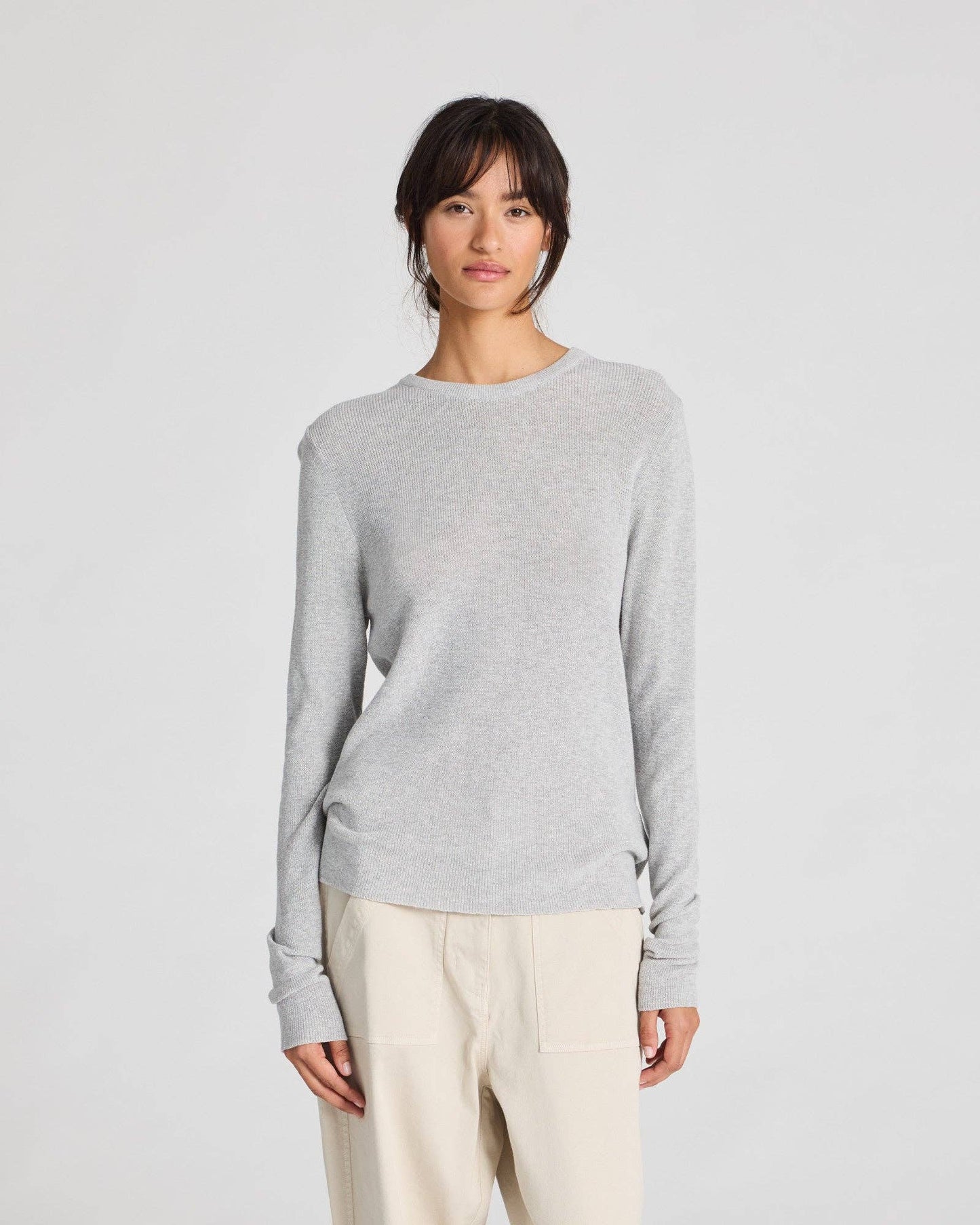 Maglia a maniche lunghe a coste in cotone biologico Freja grigio melange chiaro