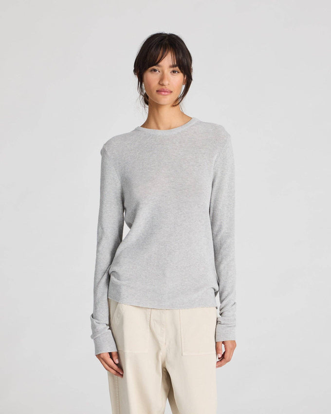 Maglia a maniche lunghe a coste in cotone biologico Freja grigio melange chiaro