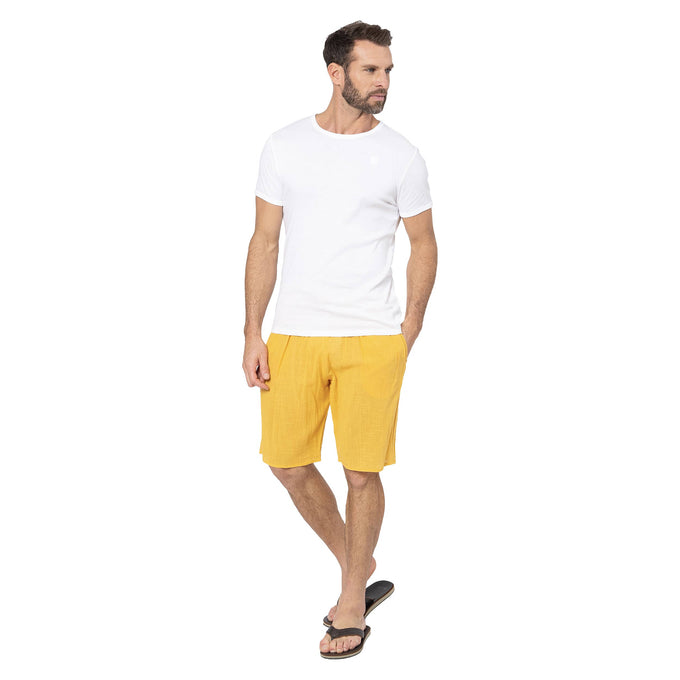 Pantaloncini estivi in cotone gialli con coulisse