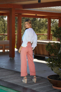 Pantaloni in twill con risvolto a vita alta