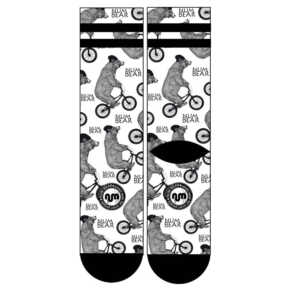Calzini unisex bianchi con stampa orso in bici