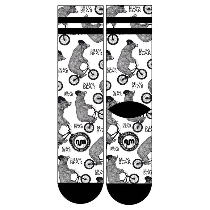 Calzini unisex bianchi con stampa orso in bici