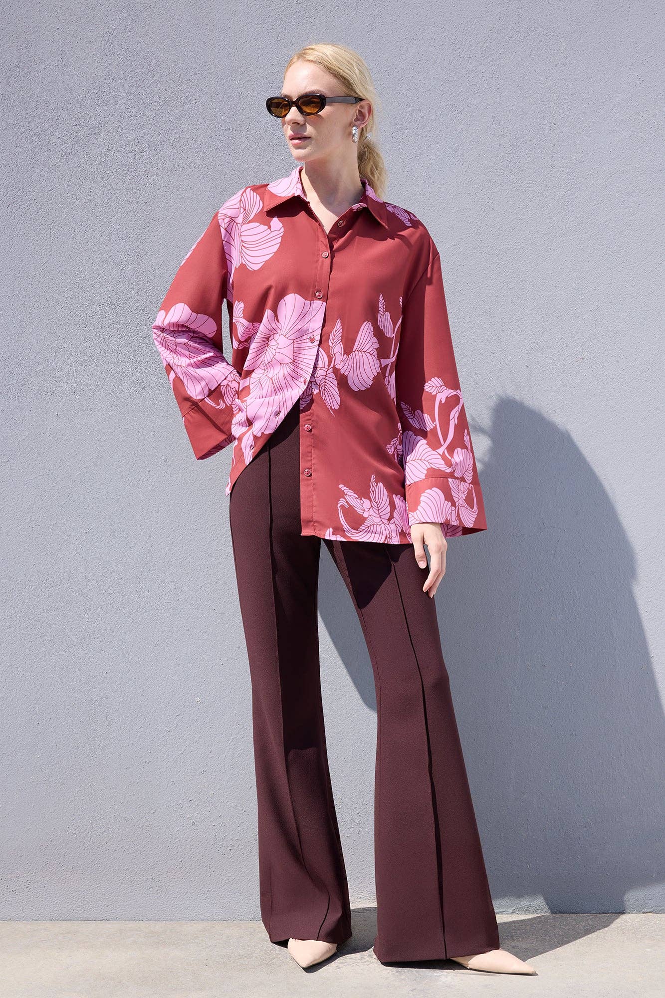 Camicia in raso stampata oversize
