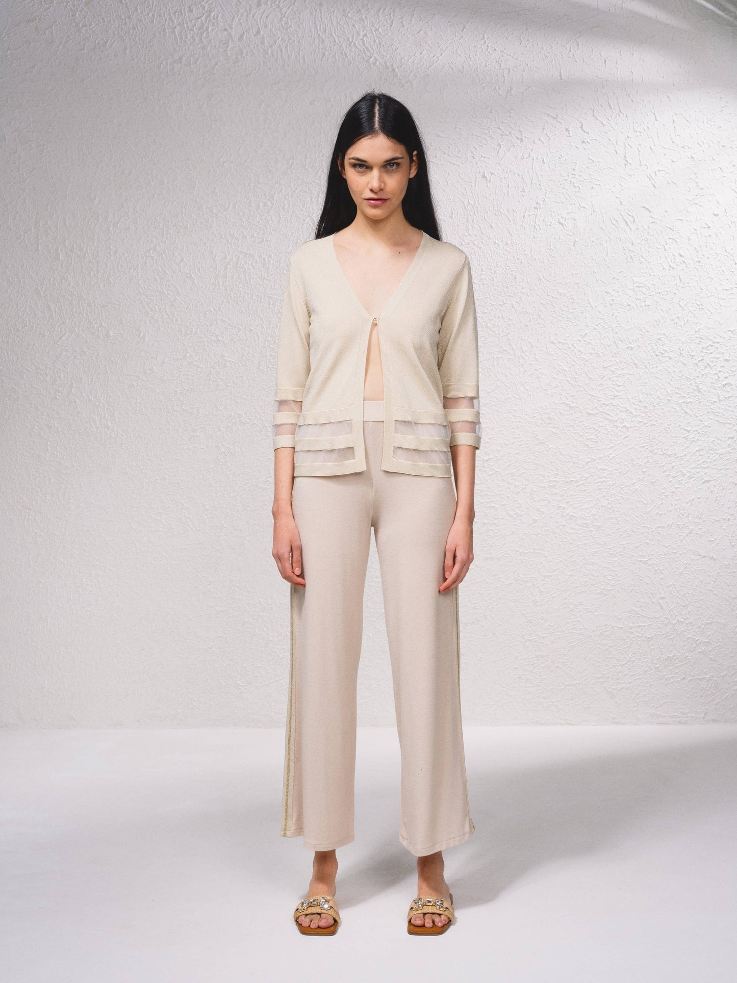 Giacca corta in maglia lurex con trasparenze