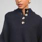 Poncho in maglia blu navy con collo alto