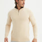 Maglione beige in cotone con collo camionista e zip