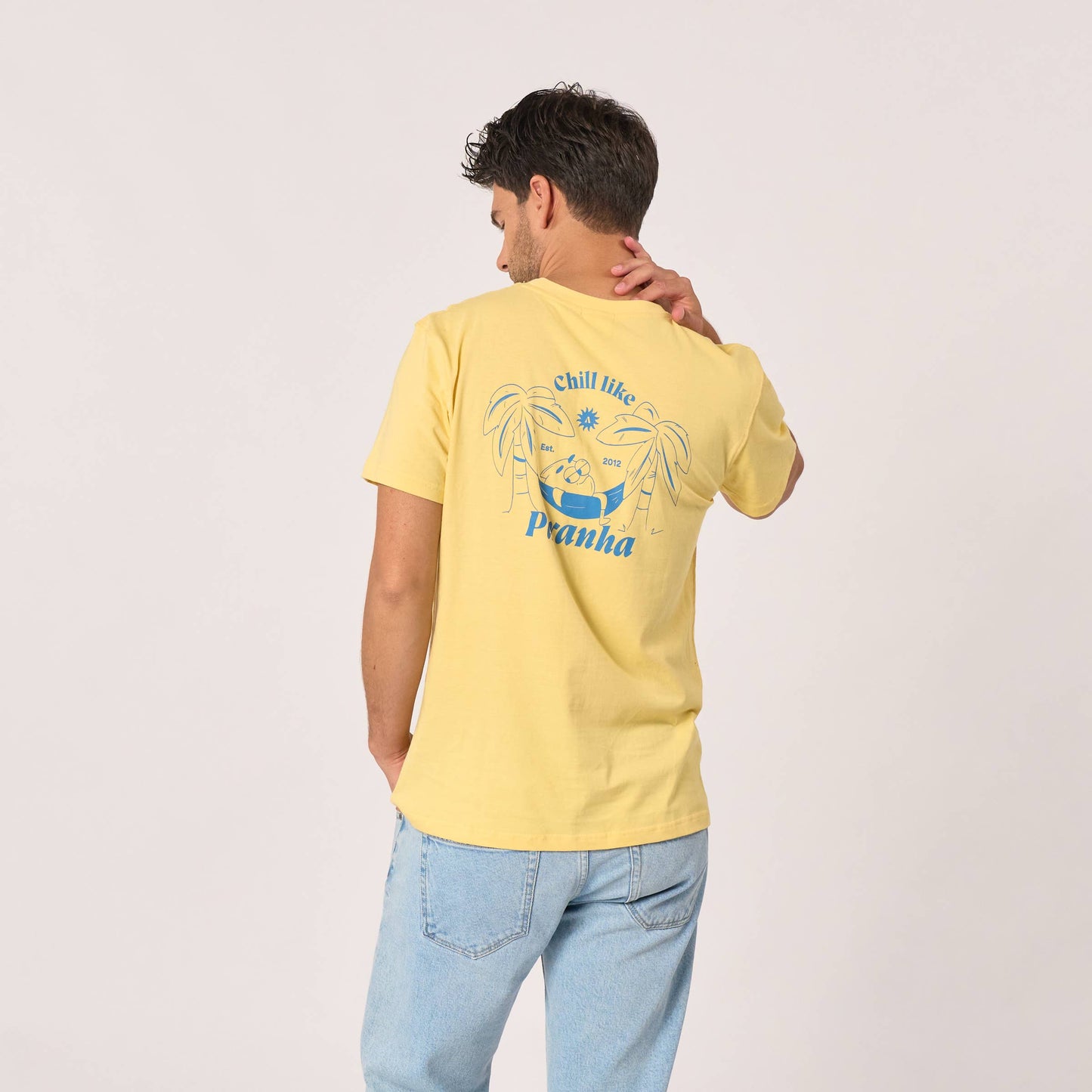 T-shirt gialla in cotone biologico con stampa Piranha