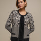 Cardigan donna in maglia jacquard animalier bicolore