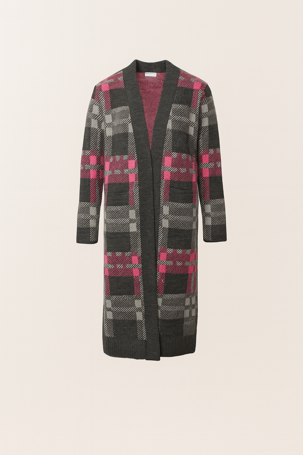 Cardigan lungo jacquard con tasche