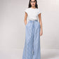Pantaloni palazzo a righe con vita elasticizzata e laccio