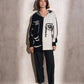 Cappotto cardigan in maglia con cappuccio e zip bicolor con stampa grafica