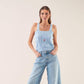 Top in cotone a trecce con ricamo floreale