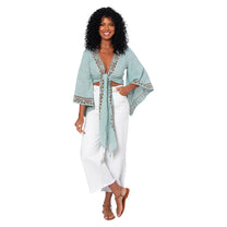 Top estivo boho in cotone verde con laccio