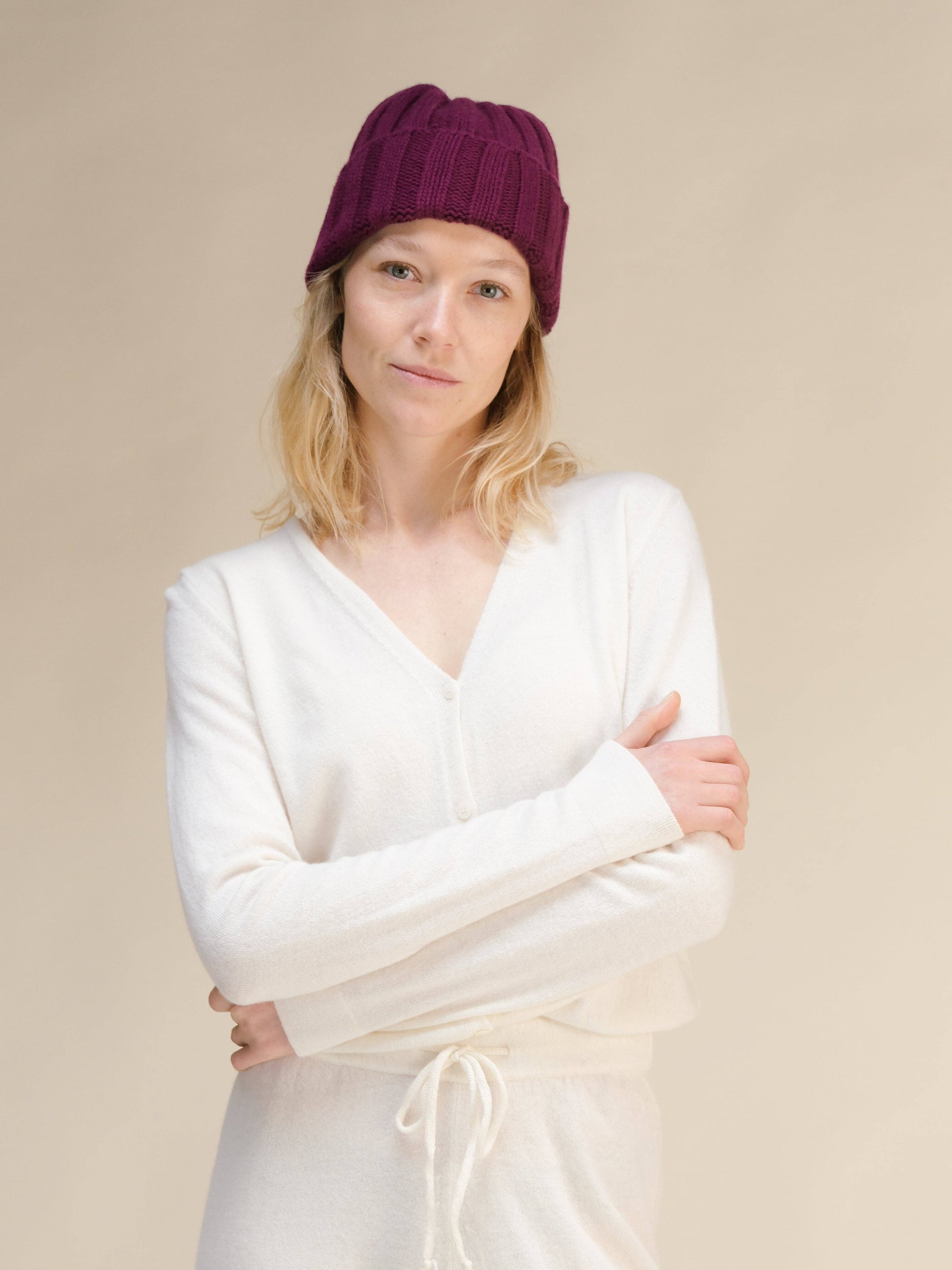 Berretto a coste in misto cashmere