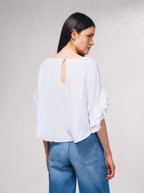 Blusa fluida con maniche a volant plissé