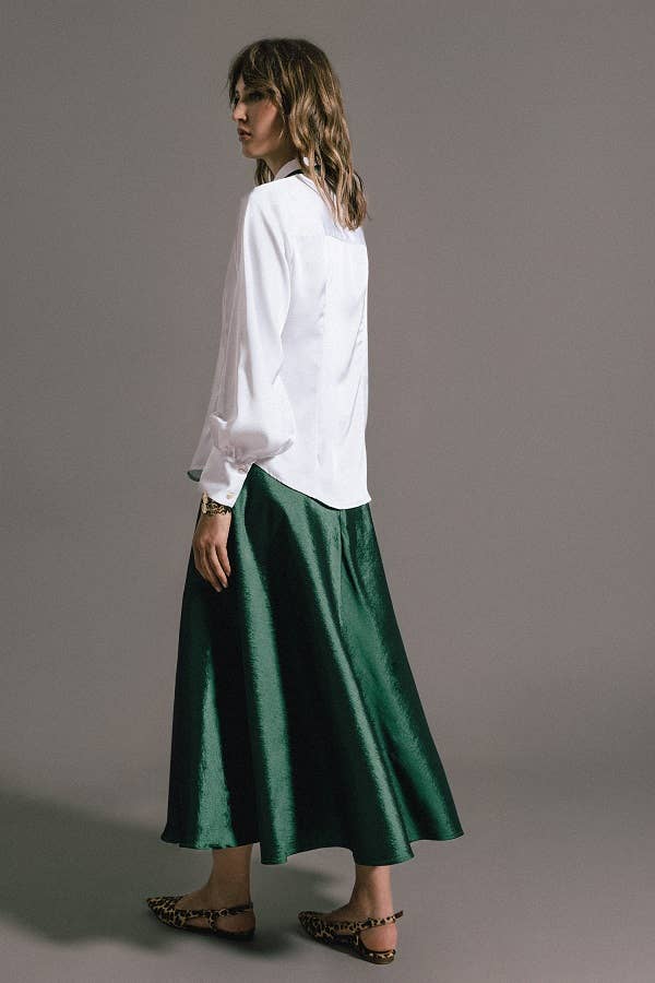 Gonna midi effetto satin verde