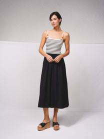 Abito midi con spalline sottili, righe e fiocco