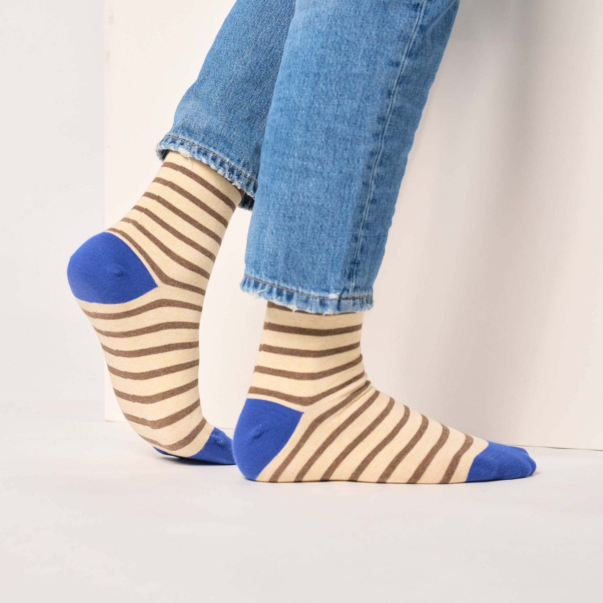 Calzini a righe in cotone pettinato beige e marrone
