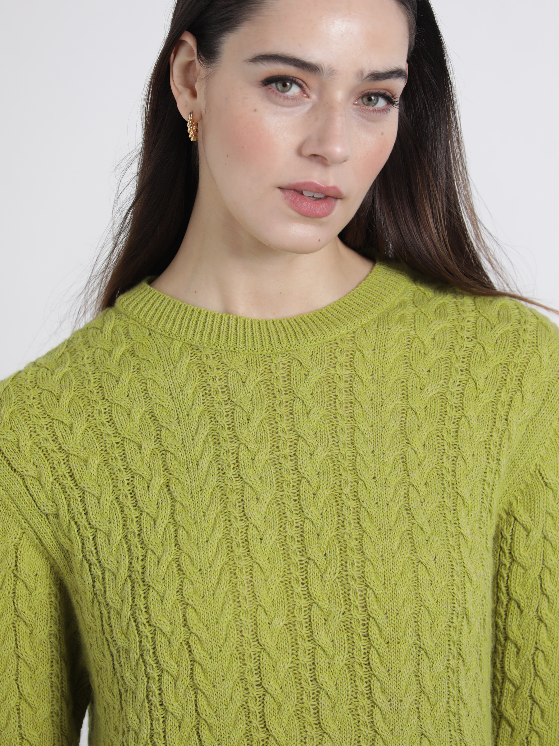 Maglione a trecce verde lime da donna