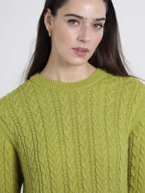 Maglione a trecce verde lime da donna