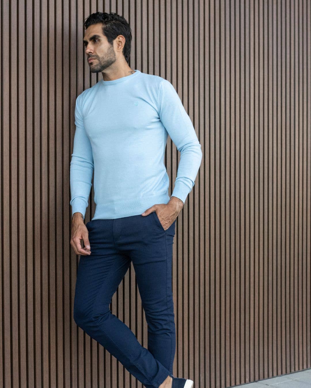 Maglione girocollo in cotone Pima Blue Sky
