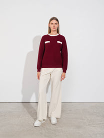 Maglione jacquard girocollo con finte tasche